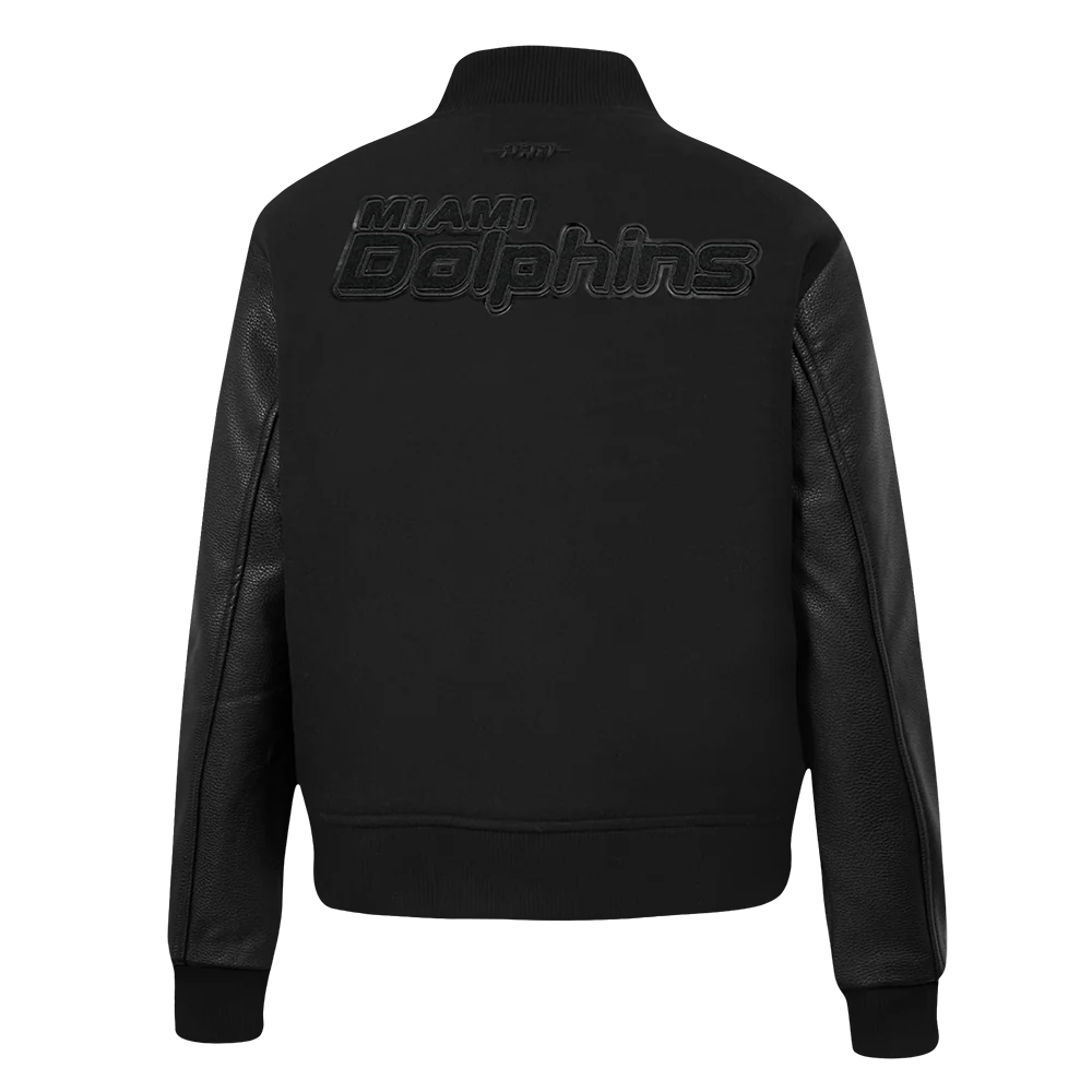 NFL MIAMI DOLPHINS TRIPLE BLACK WOMEN'S WOOL VARSITY JACKET (TRIPLE BLACK WOMEN'S) - Image 3