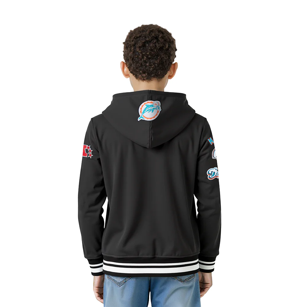 NFL MIAMI DOLPHINS RETRO CLASSIC LITTLE BOYS RIB FLEECE PULLOVER HOODIE (BLACK) - Image 2