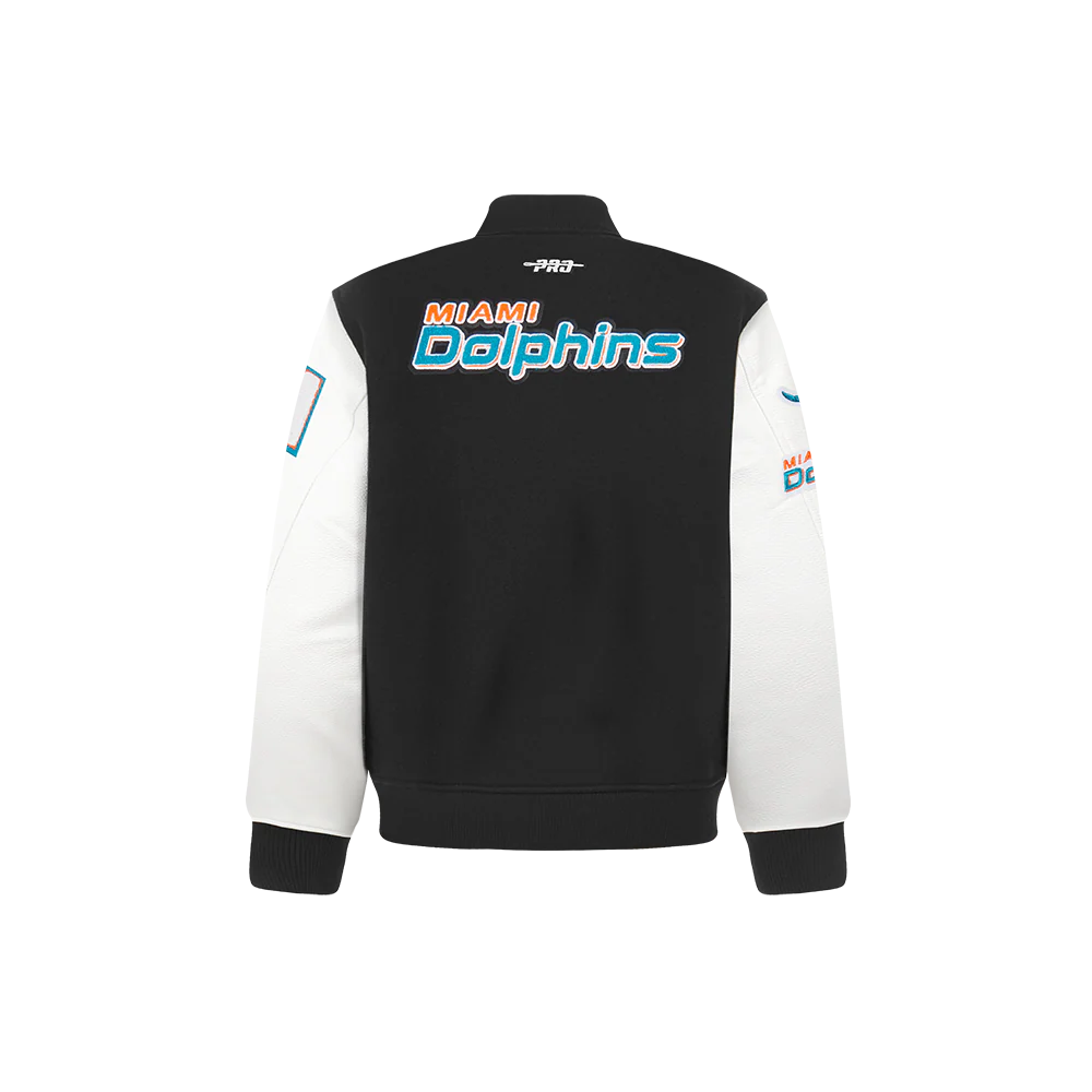 NFL MIAMI DOLPHINS CLASSIC LITTLE BOYS WOOL VARSITY JACKET (BLACK/WHITE) - Image 3