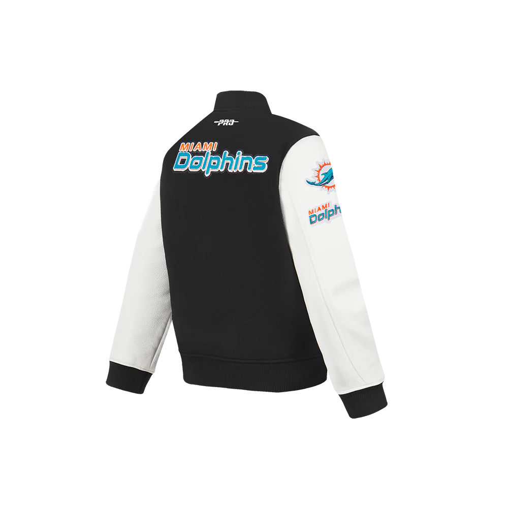 NFL MIAMI DOLPHINS CLASSIC LITTLE BOYS WOOL VARSITY JACKET (BLACK/WHITE) - Image 4