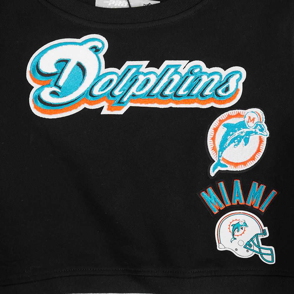 NFL MIAMI DOLPHINS RETRO CLASSIC LITTLE GIRLS RIB FLEECE CREWNECK (BLACK) - Image 8