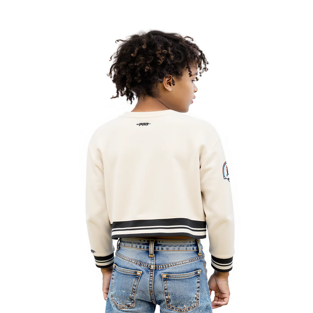 NFL MIAMI DOLPHINS RETRO CLASSIC LITTLE GIRL'S RIB FLC CREWNECK (EGGSHELL/ BLACK) - Image 2