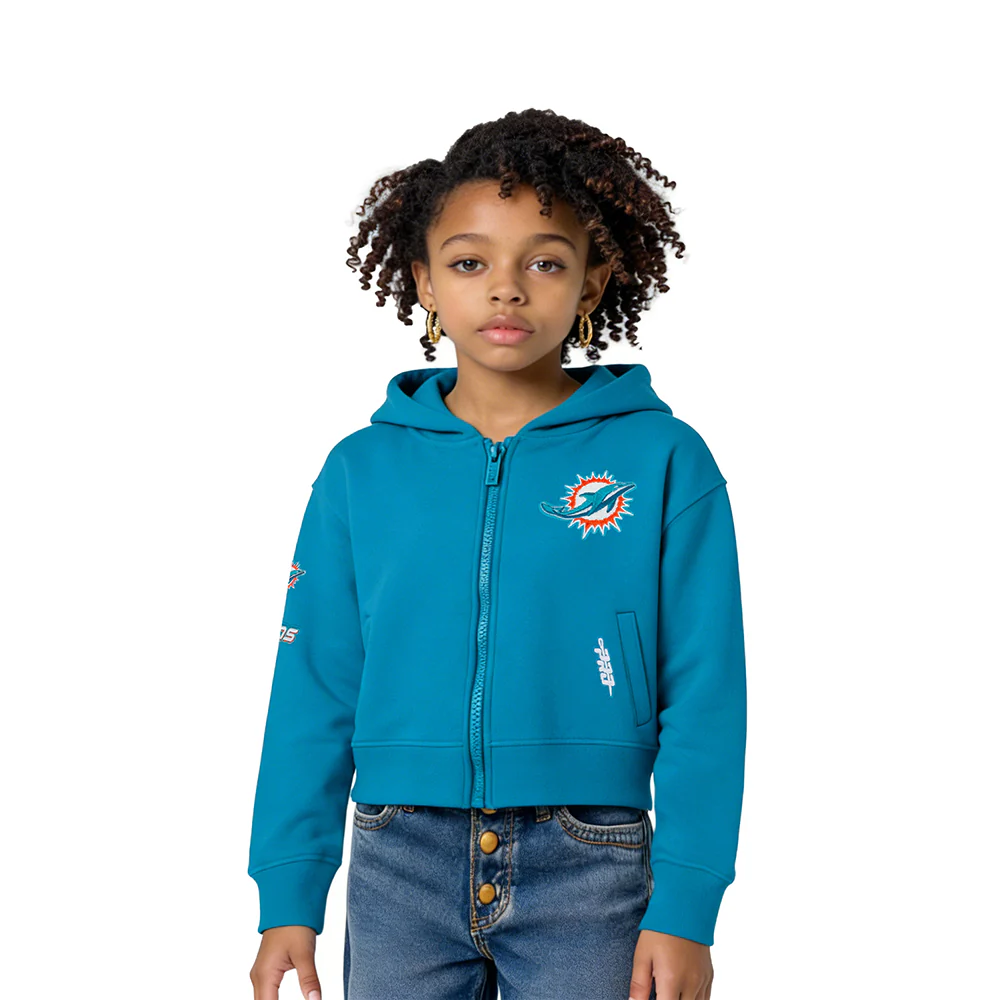 NFL MIAMI DOLPHINS CLASSIC LITTLE GIRL'S FLEECE FULL ZIP HOODIE (TEAL)