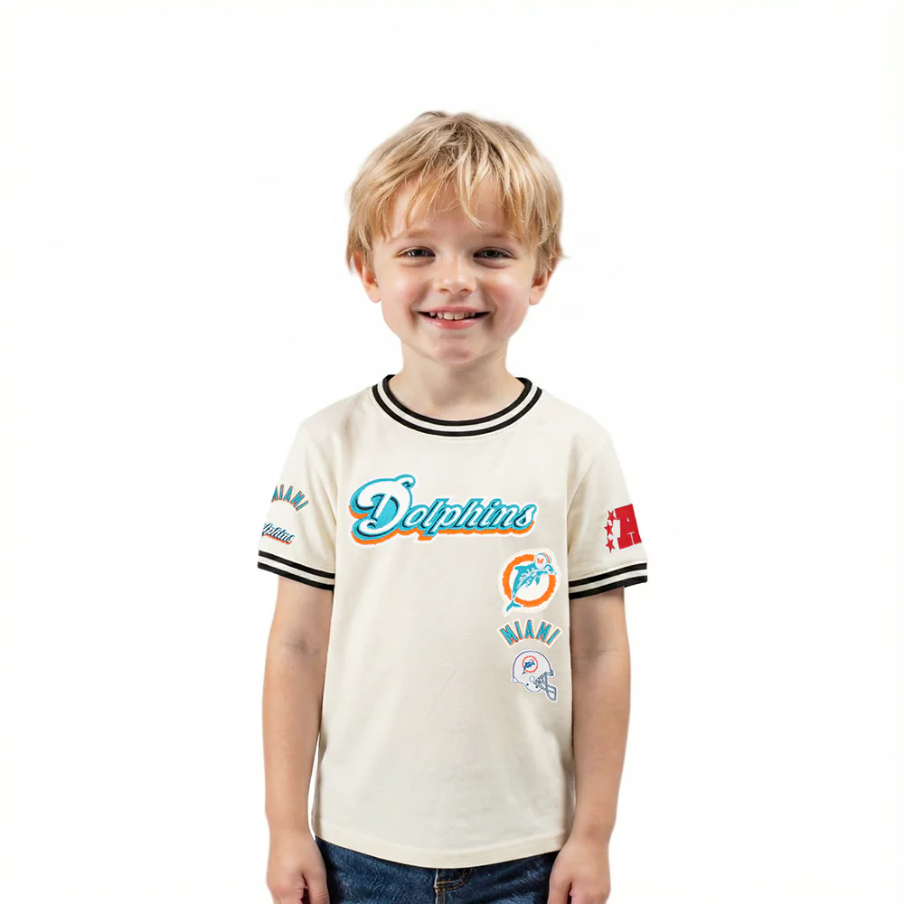 NFL MIAMI DOLPHINS RETRO CLASSIC TODDLER BOY'S SS STRIPED RIB TEE (EGGSHELL/ BLACK)
