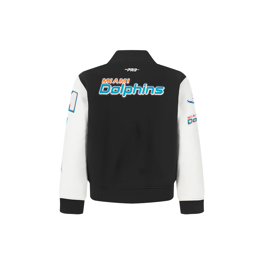 NFL MIAMI DOLPHINS CLASSIC TODDLER BOYS WOOL VARSITY JACKET (BLACK/WHITE) - Image 3