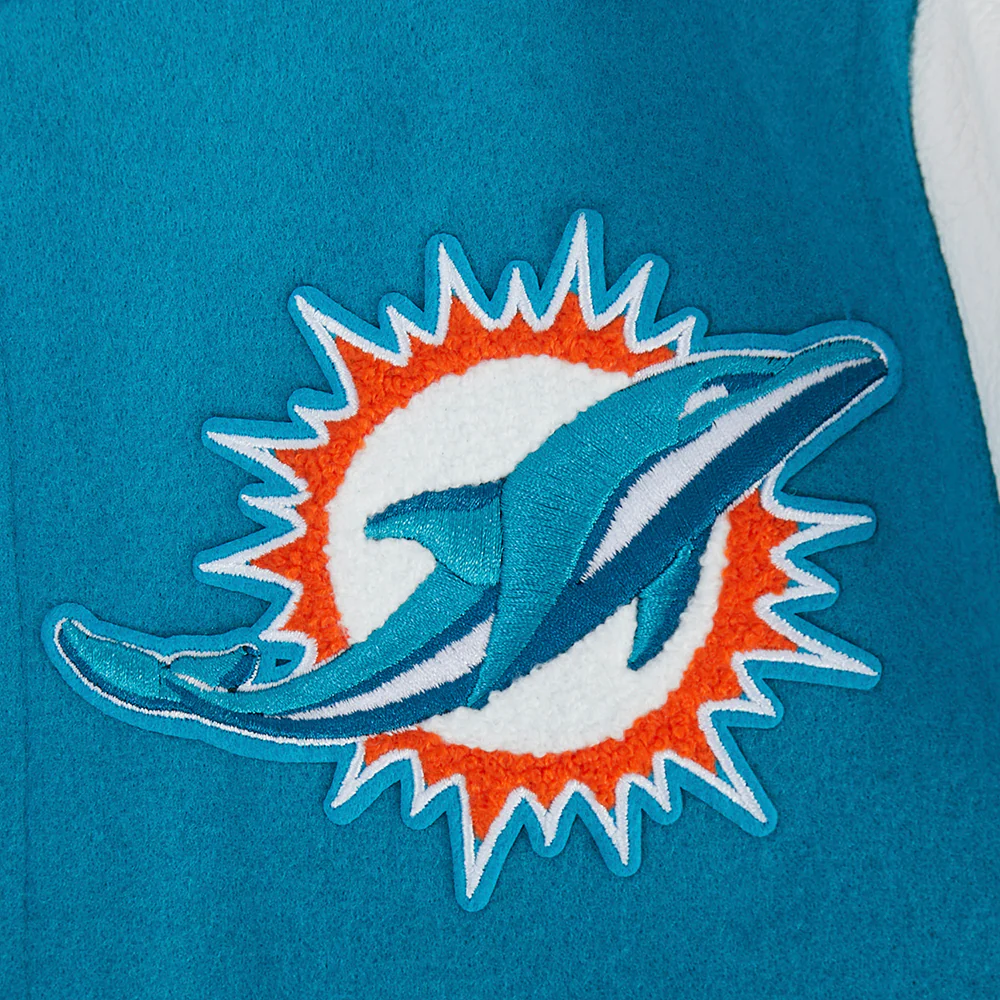 NFL MIAMI DOLPHINS CLASSIC CHENILLE TODDLER BOY'S WOOL VARSITY JACKET (TEAL/WHITE) - Image 6