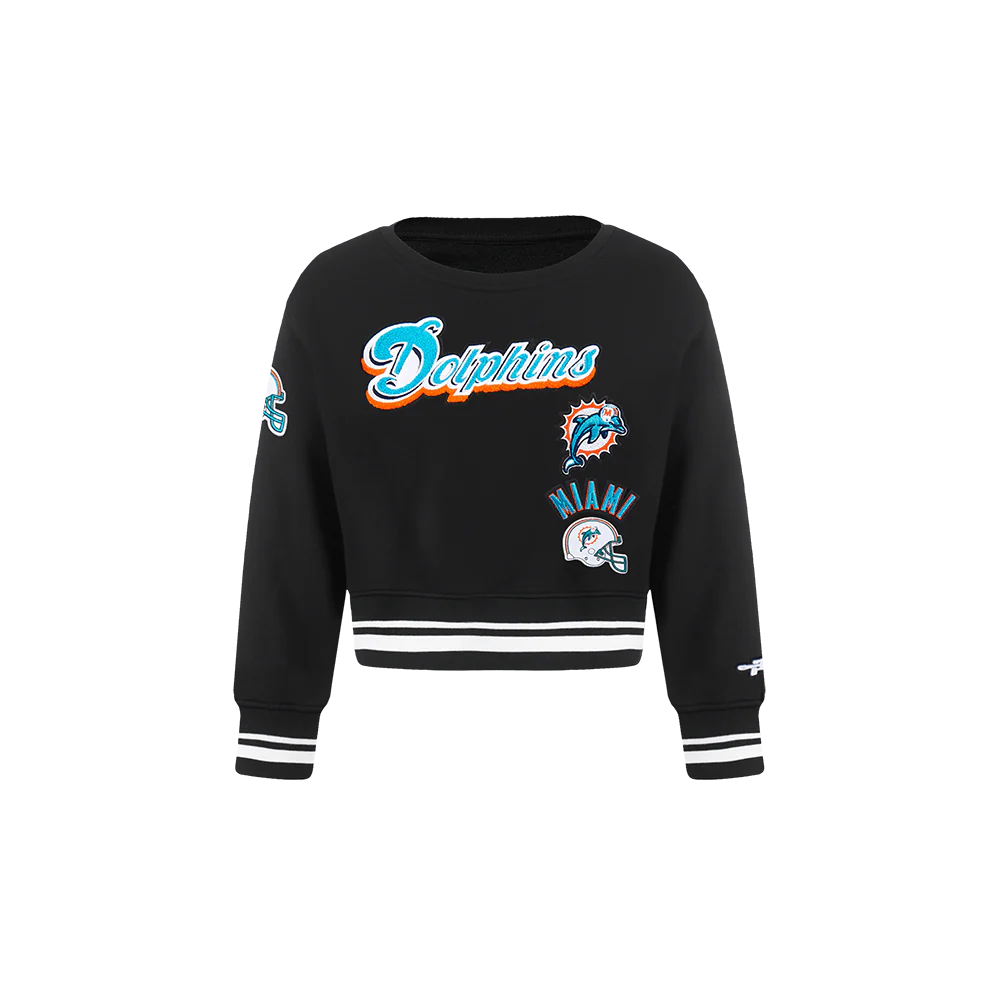 NFL MIAMI DOLPHINS RETRO CLASSIC TODDLER GIRLS RIB FLEECE CREWNECK (BLACK) - Image 3