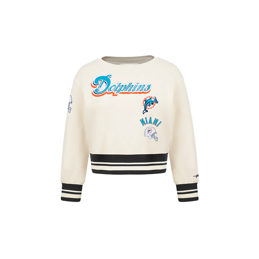 NFL MIAMI DOLPHINS RETRO CLASSIC TODDLER GIRL'S RIB FLC CREWNECK (EGGSHELL/ BLACK) - Image 3