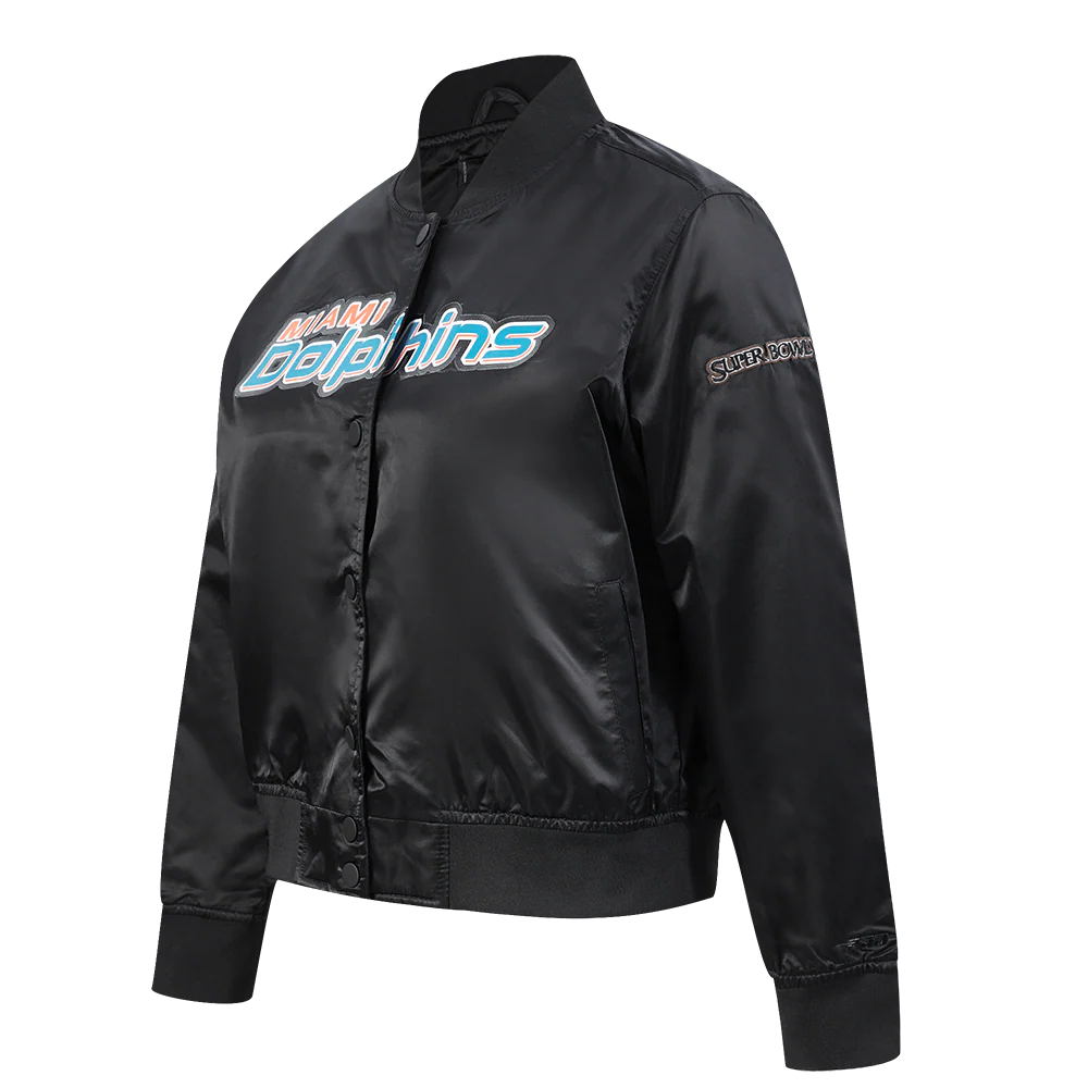 NFL MIAMI DOLPHINS CLASSIC WOMEN'S SATIN JACKET (BLACK) - Image 2