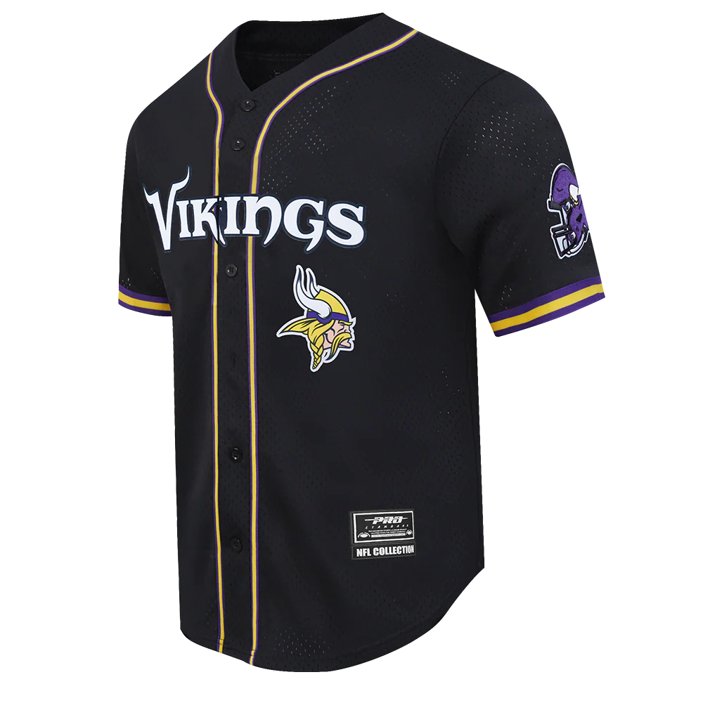NFL MINNESOTA VIKINGS CLASSIC MEN'S MESH BUTTON DOWN JERSEY (BLACK/PURPLE) - Image 3