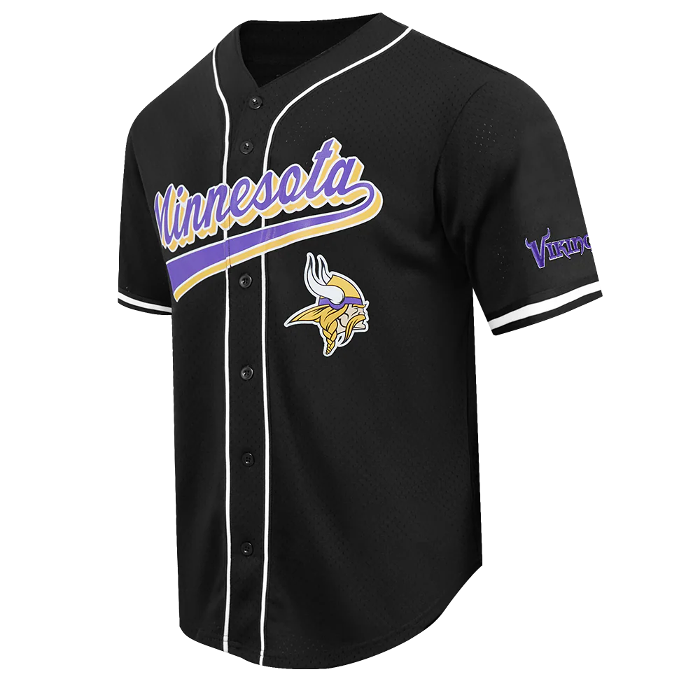 NFL MINNESOTA VIKINGS SCRIPT TAIL MEN'S MESH BUTTON DOWN SHIRT (BLACK) - Image 3