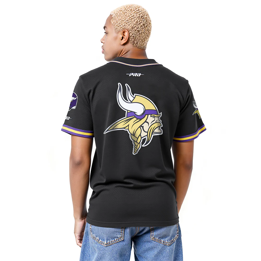 NFL MINNESOTA VIKINGS JJ MCCARTHY #9 CLASSIC MESH PNN MEN'S MESH BUTTON DOWN SHIRT (BLACK/PURPLE) - Image 2