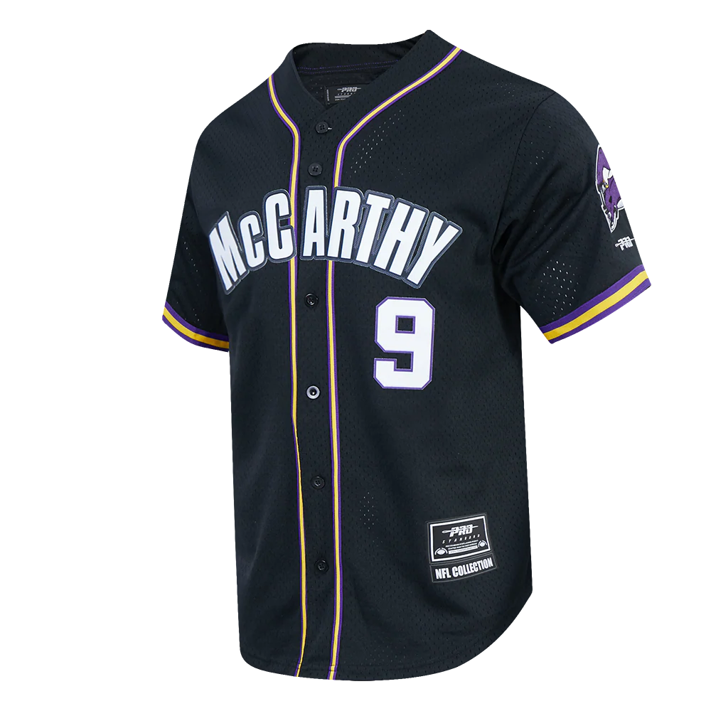 NFL MINNESOTA VIKINGS JJ MCCARTHY #9 CLASSIC MESH PNN MEN'S MESH BUTTON DOWN SHIRT (BLACK/PURPLE) - Image 3