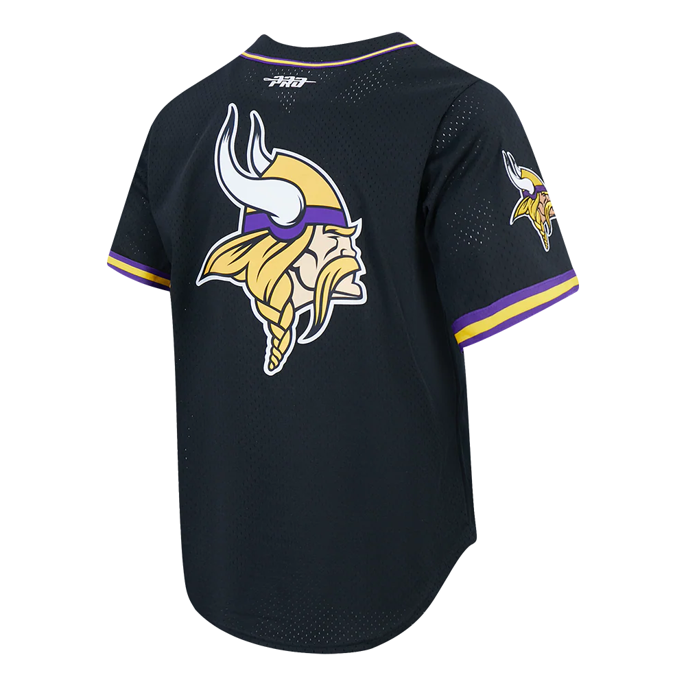 NFL MINNESOTA VIKINGS JJ MCCARTHY #9 CLASSIC MESH PNN MEN'S MESH BUTTON DOWN SHIRT (BLACK/PURPLE) - Image 4