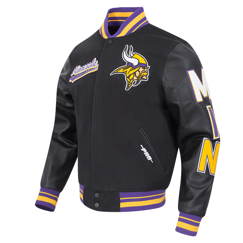 NFL MINNESOTA VIKINGS SCRIPT TAIL MEN'S RIB WOOL VARSITY (BLACK/PURPLE) - Image 4