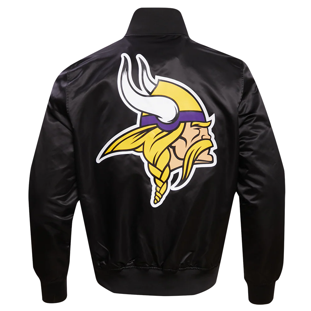 NFL MINNESOTA VIKINGS BIG LOGO MEN'S SATIN JACKET (BLACK) - Image 4