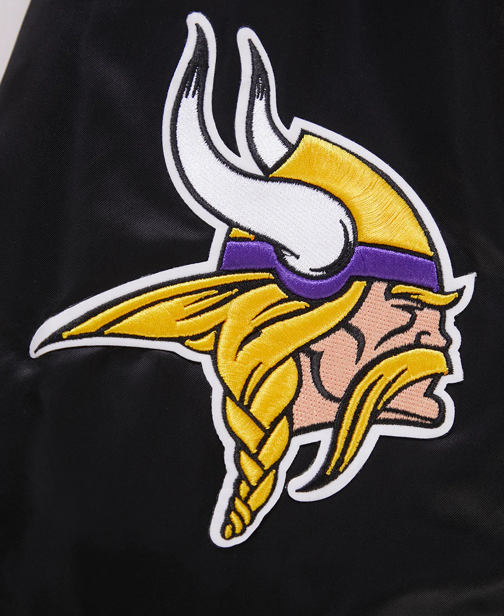 NFL MINNESOTA VIKINGS BIG LOGO MEN'S SATIN JACKET (BLACK) - Image 8