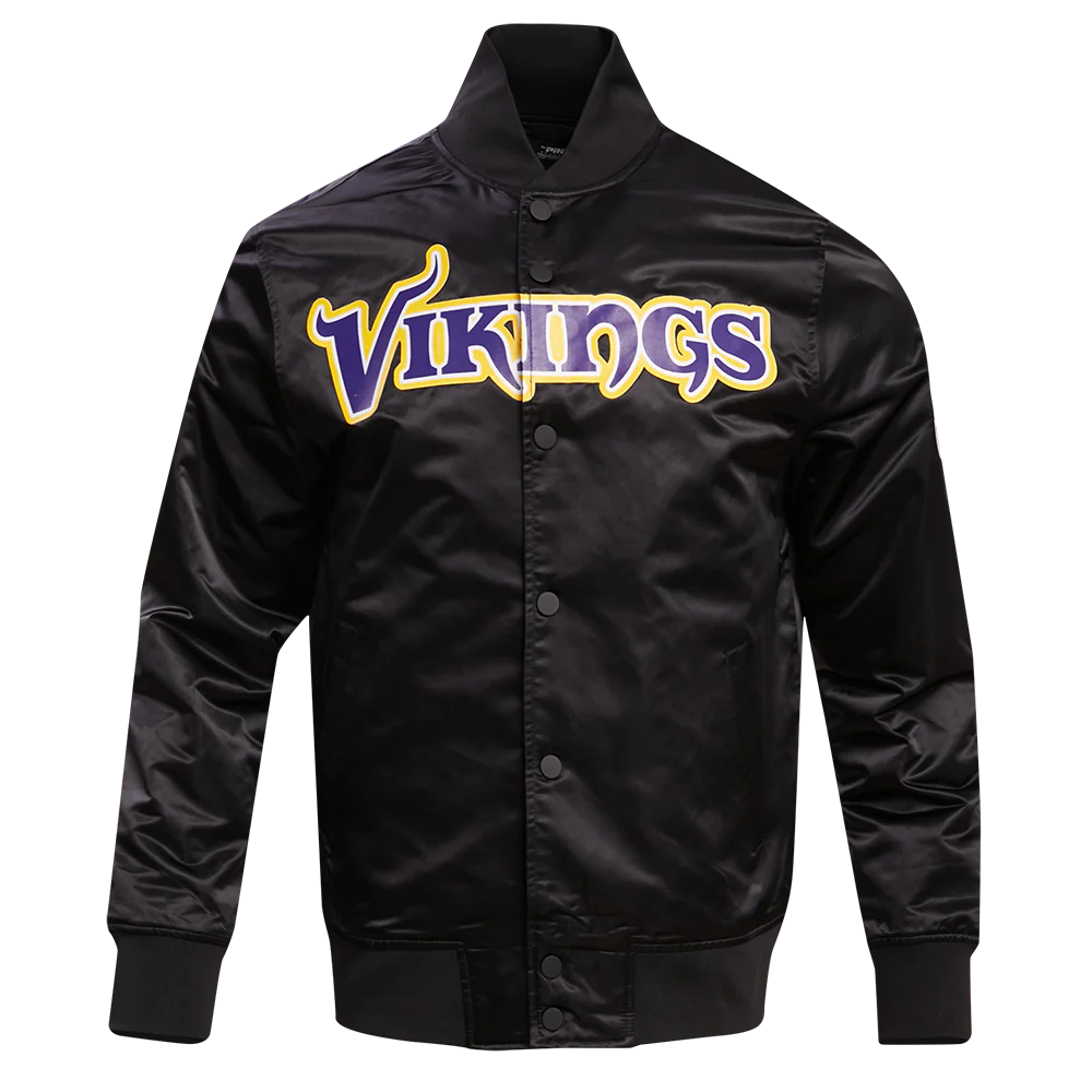 NFL MINNESOTA VIKINGS BIG LOGO MEN'S SATIN JACKET (BLACK) - Image 9