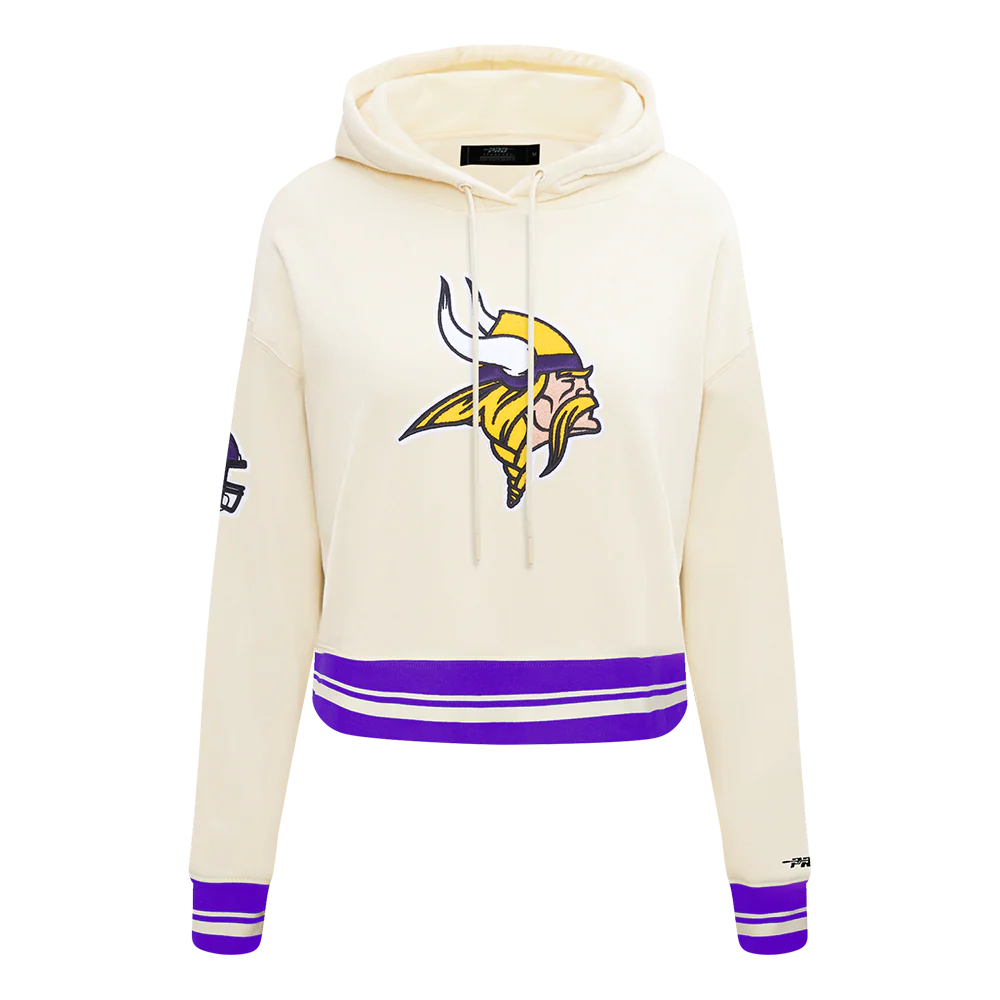 NFL MINNESOTA VIKINGS RETRO CLASSIC WOMEN'S RIB CROPPED PO HOODIE (EGGSHELL/ PURPLE)