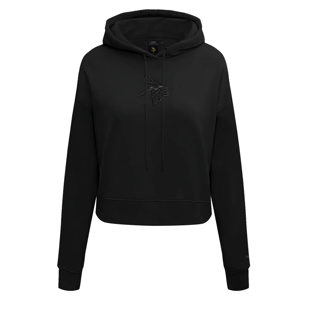 NFL MINNESOTA VIKINGS NEUTRAL WOMEN'S CROPPED PULLOVER HOODIE (BLACK)