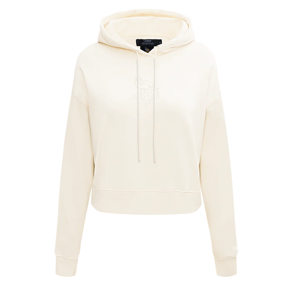 NFL MINNESOTA VIKINGS NEUTRAL WOMEN'S CROPPED PULLOVER HOODIE (EGGSHELL)