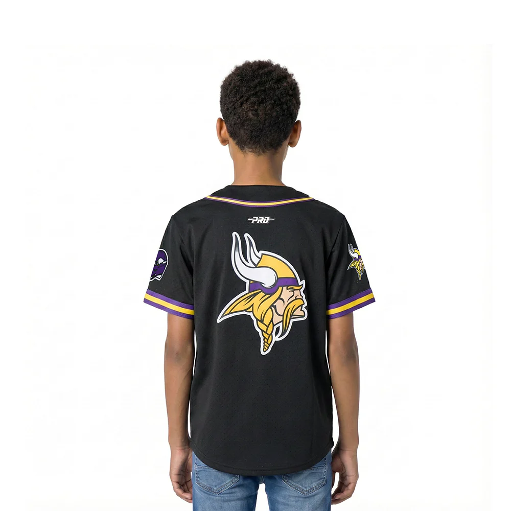 NFL MINNESOTA VIKINGS CLASSIC LITTLE BOY'S MESH BUTTON DOWN SHIRT (BLACK/PURPLE) - Image 2