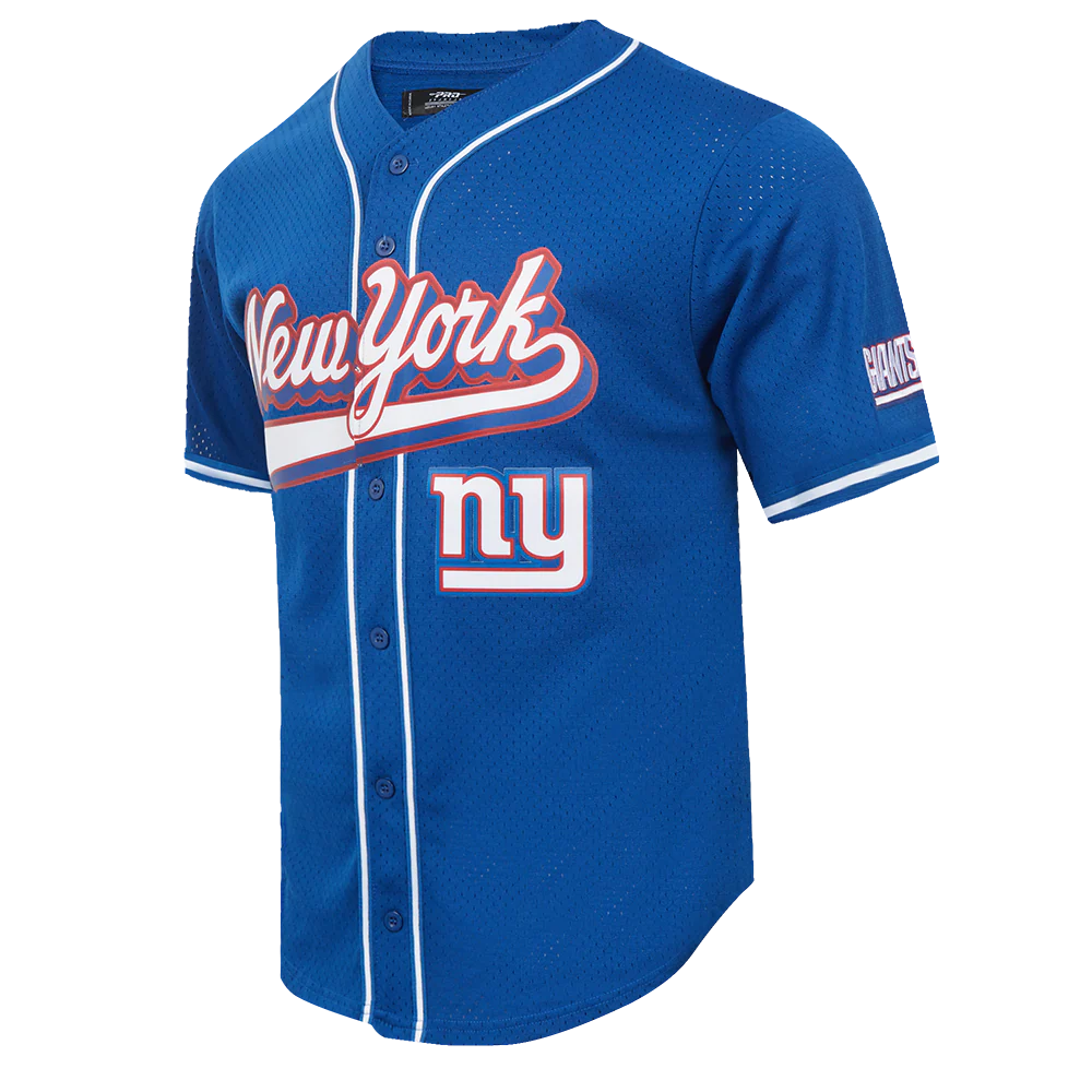 NFL NEW YORK GIANTS SCRIPT TAIL MEN'S MESH BUTTON DOWN SHIRT (DODGER BLUE) - Image 2