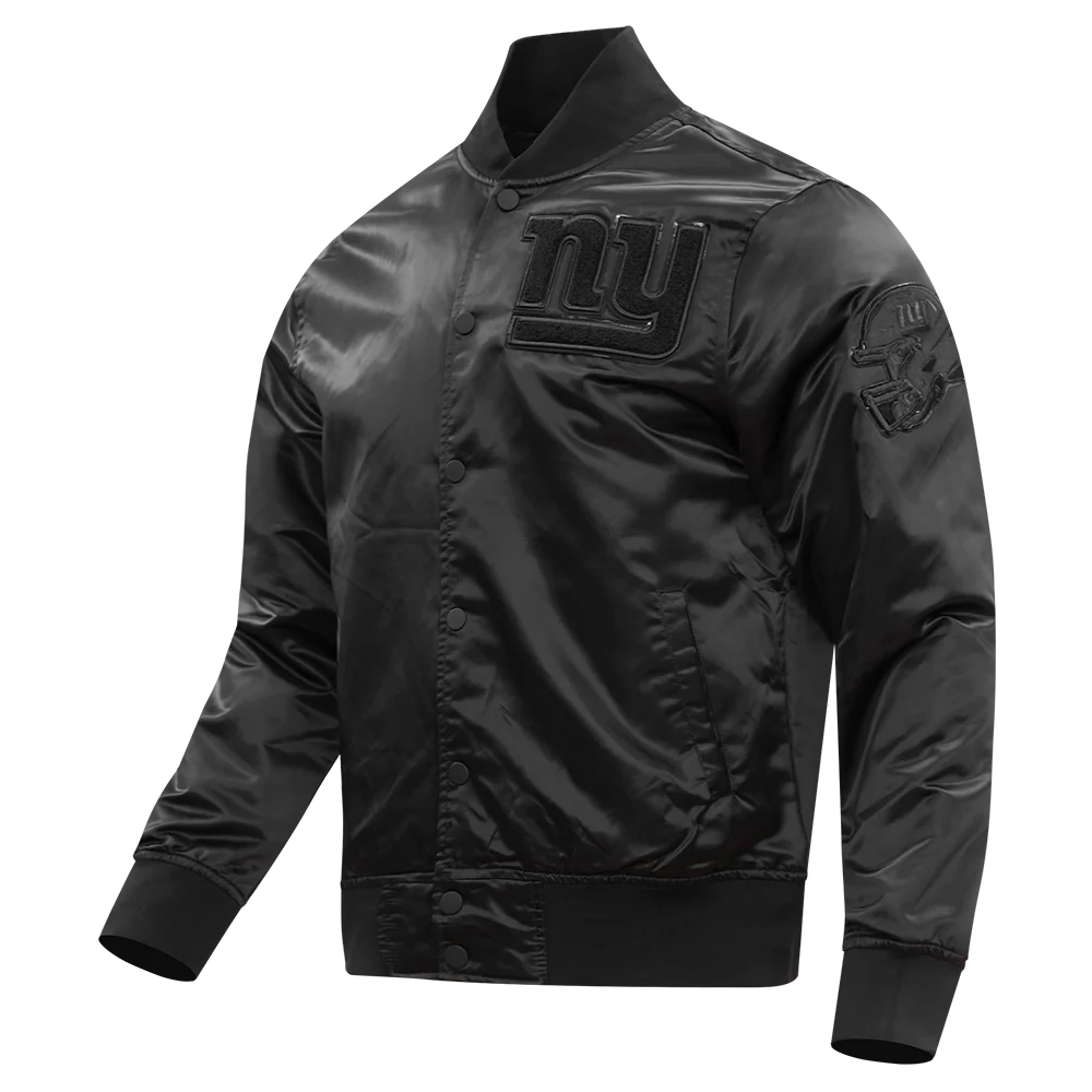 NFL NEW YORK GIANTS TRIPLE BLACK MEN'S SATIN JACKET (TRIPLE BLACK) - Image 2