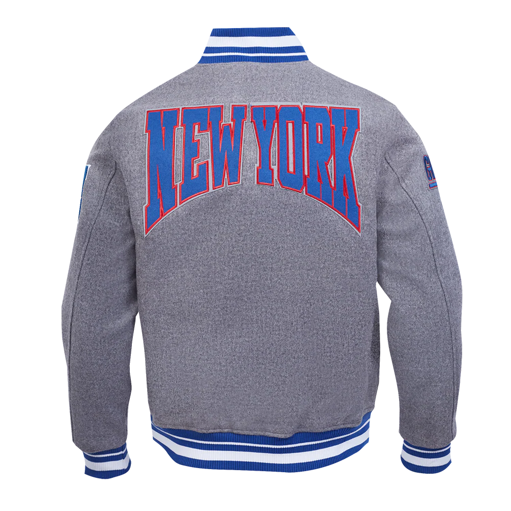 NFL NEW YORK GIANTS CREST EMBLEM MEN'S WOOL VARSITY JACKET (HEATHER GREY/DODGER BLUE) - Image 3