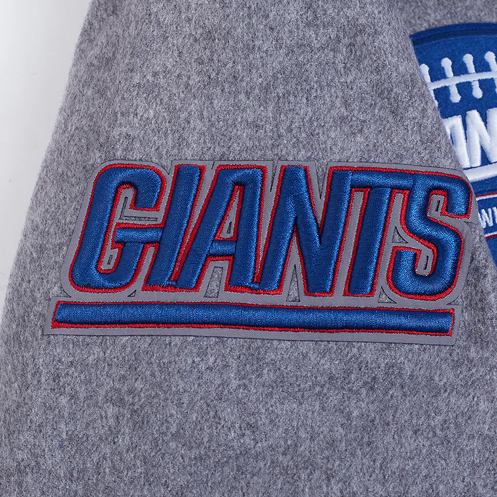 NFL NEW YORK GIANTS CREST EMBLEM MEN'S WOOL VARSITY JACKET (HEATHER GREY/DODGER BLUE) - Image 9