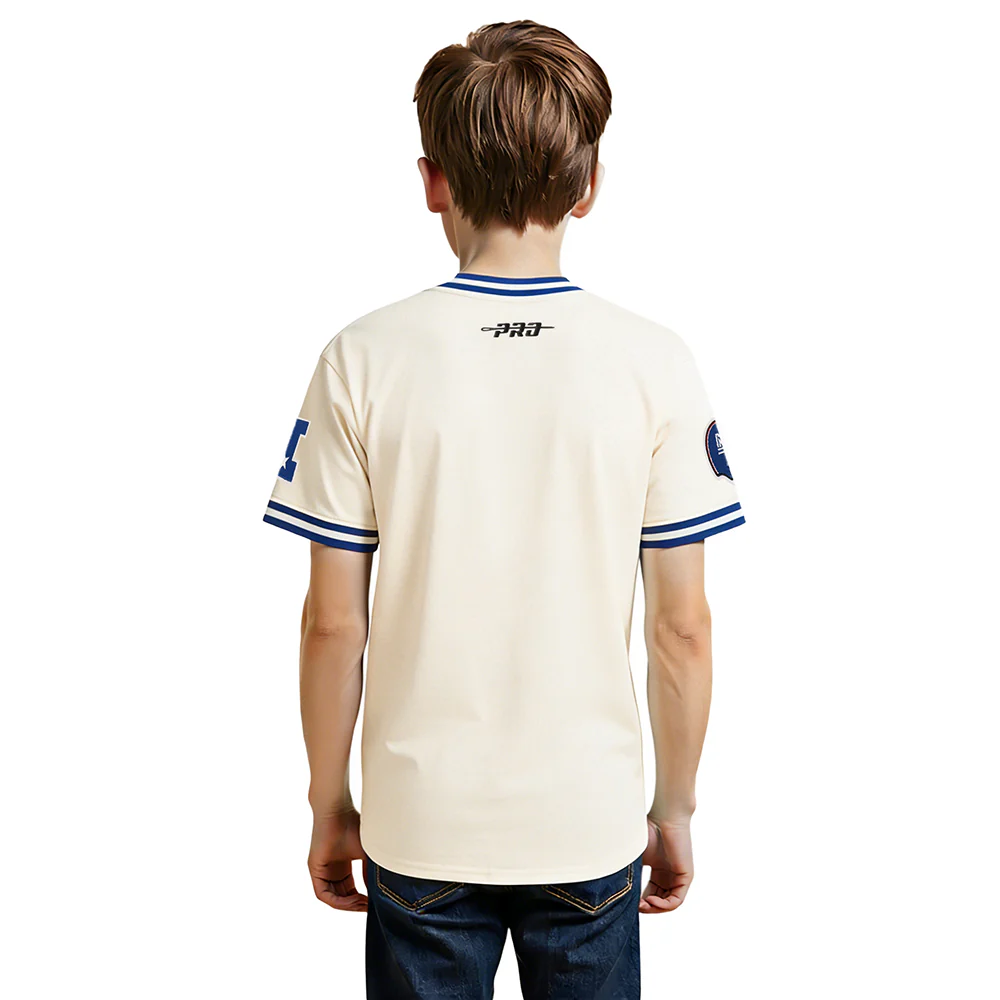 NFL NEW YORK GIANTS RETRO CLASSIC BIG BOY'S SS STRIPED RIB TEE (EGGSHELL/DODGER BLUE) - Image 2
