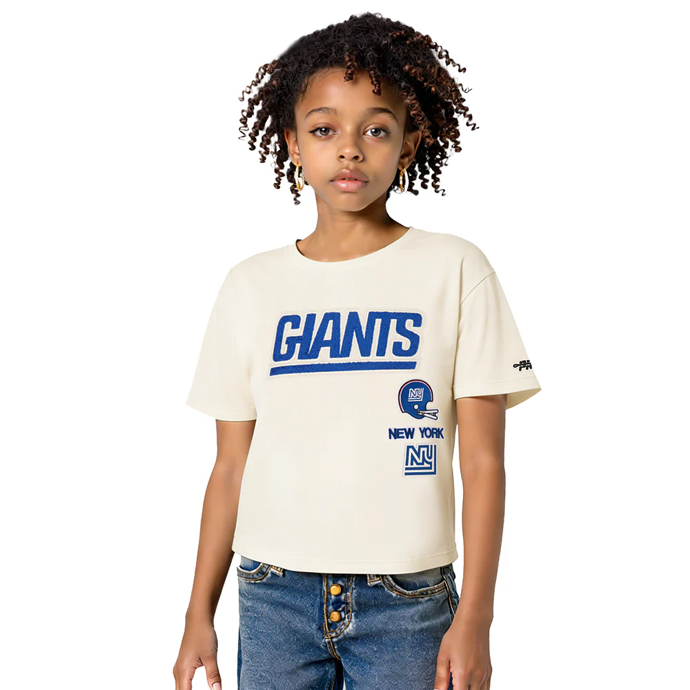 NFL NEW YORK GIANTS RETRO CLASSIC BIG GIRL'S SS BOXY TEE (EGGSHELL)