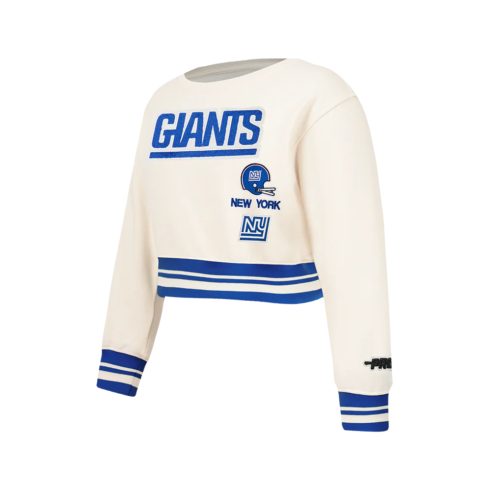NFL NEW YORK GIANTS RETRO CLASSIC BIG GIRL'S RIB FLC CREWNECK (EGGSHELL/DODGER BLUE) - Image 3