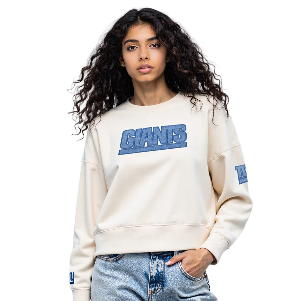 NFL NEW YORK GIANTS VARSITY BLUES WOMEN'S FLC CREWNECK (LINEN) - Image 8