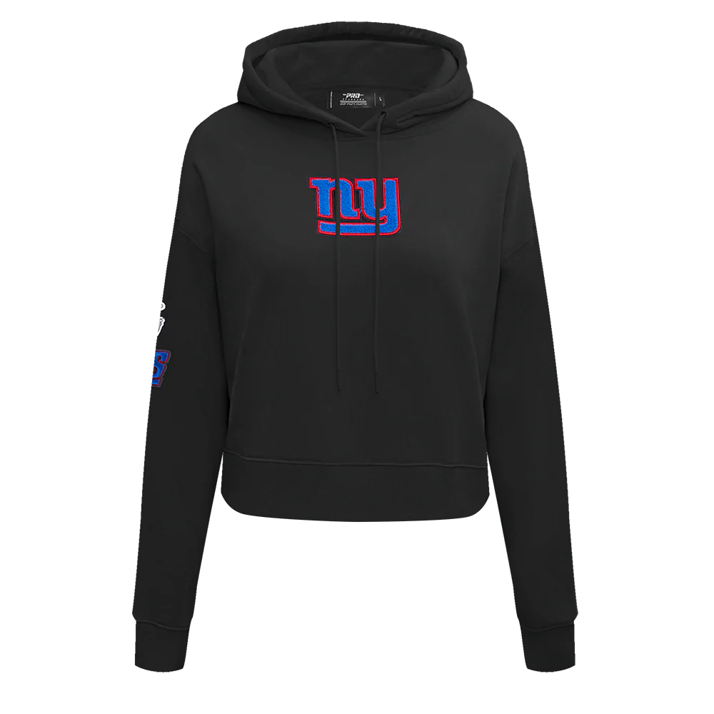 NFL NEW YORK GIANTS WOMEN'S CROPPED FLEECE HOODIE (BLACK)
