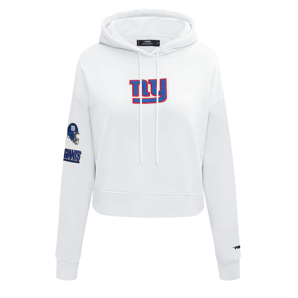 NFL NEW YORK GIANTS WOMEN'S CROPPED FLEECE HOODIE (WHITE)