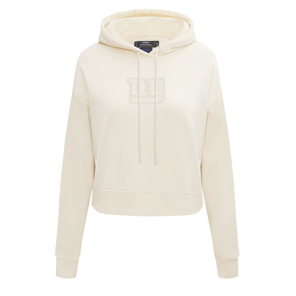 NFL NEW YORK GIANTS NEUTRAL WOMEN'S CROPPED PULLOVER HOODIE (EGGSHELL)