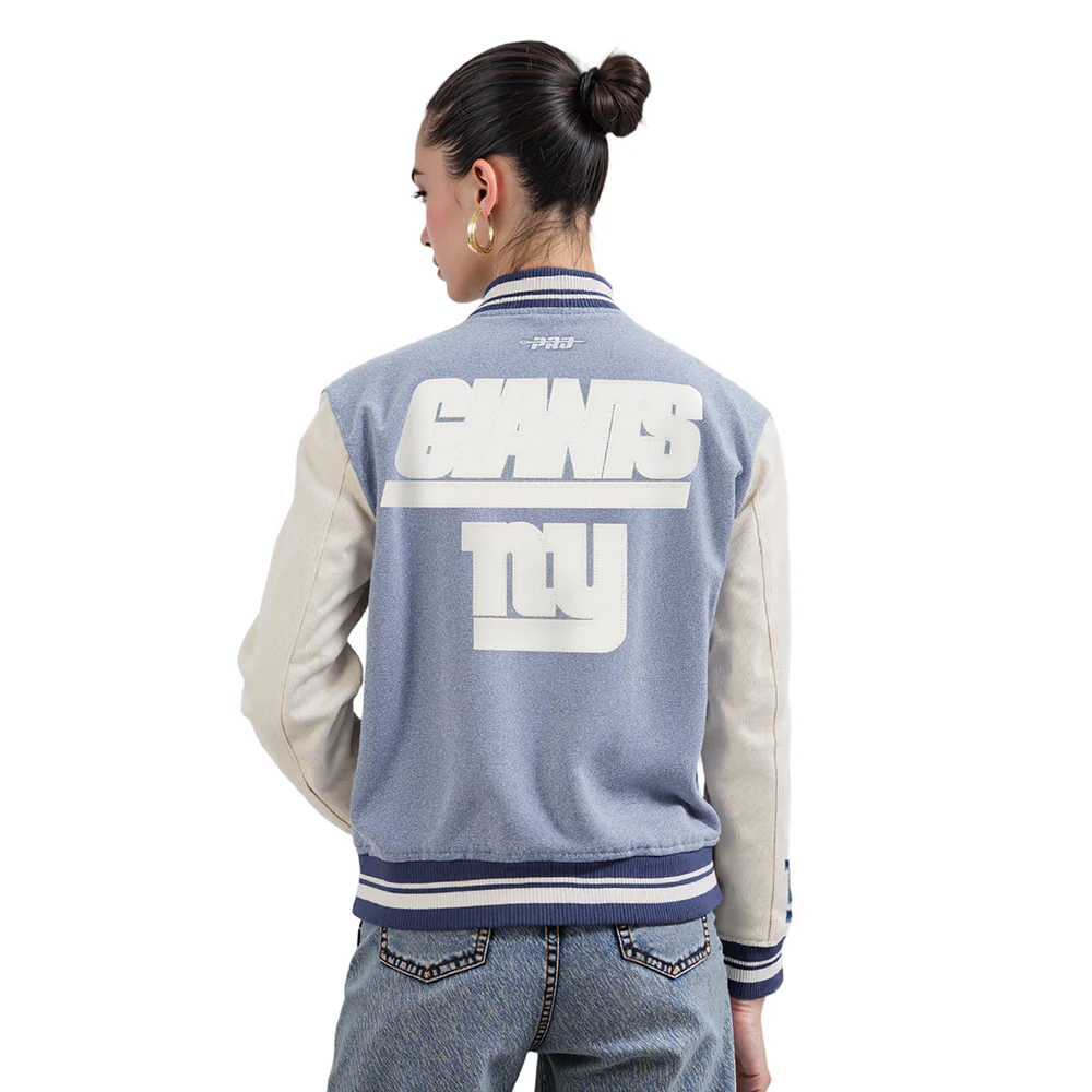 NFL NEW YORK GIANTS VARSITY BLUES WOMEN'S DENIM VARSITY JACKET (DENIM/LINEN) - Image 2