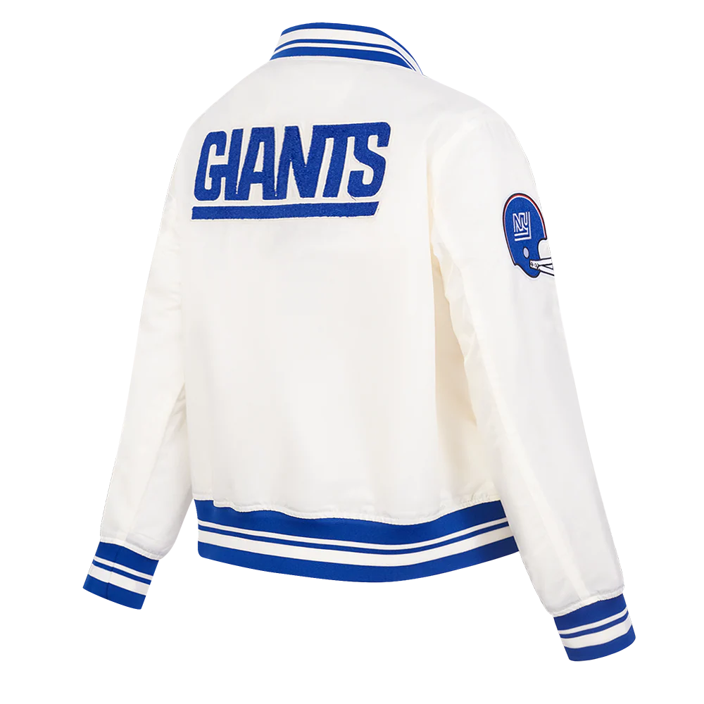 NFL NEW YORK GIANTS RETRO CLASSIC WOMEN'S RIB SATIN JACKET (EGGSHELL/DODGER BLUE) - Image 4