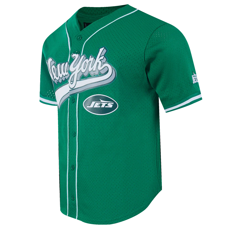 NFL NEW YORK JETS SCRIPT TAIL MEN'S MESH BUTTON DOWN SHIRT (KELLY GREEN) - Image 11