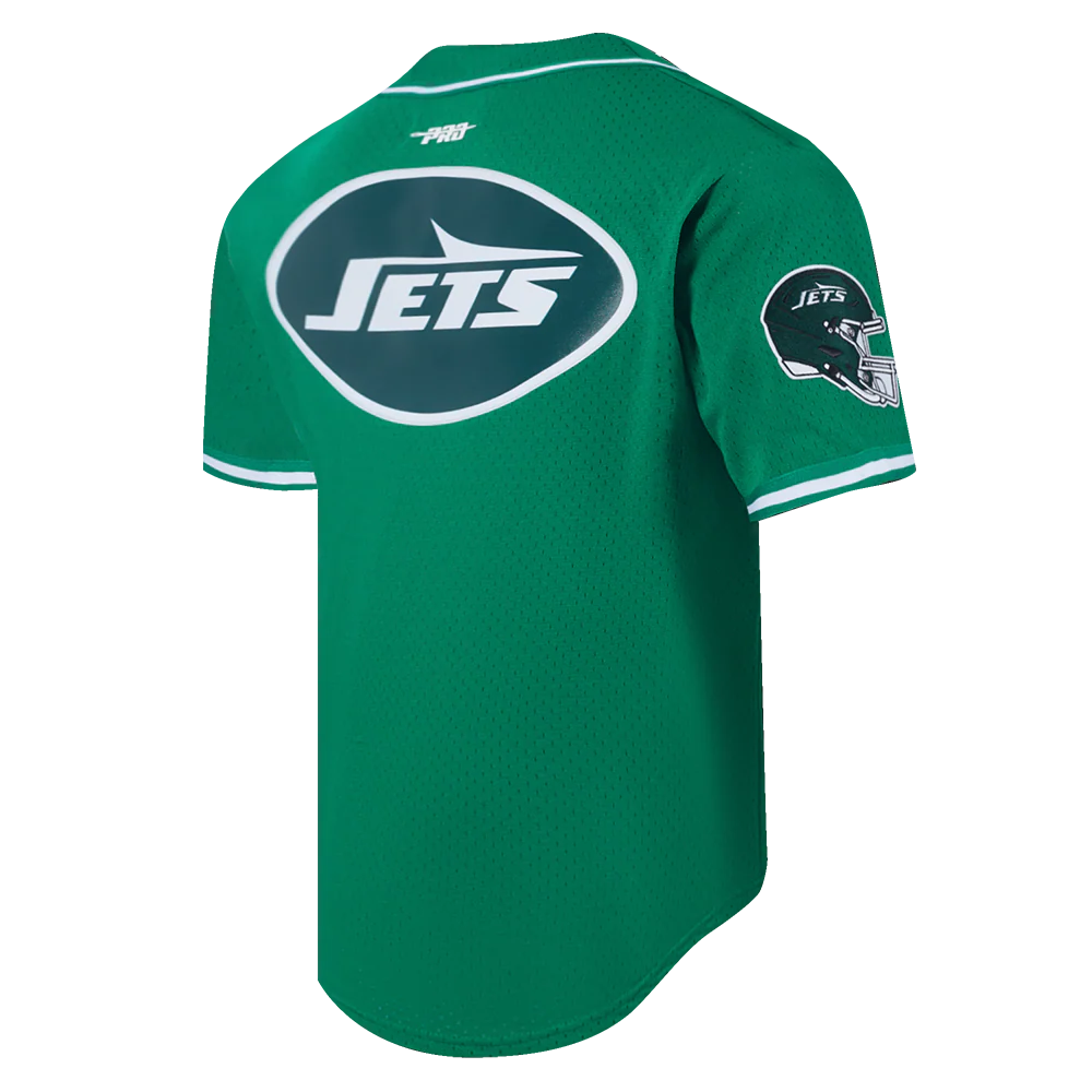 NFL NEW YORK JETS SCRIPT TAIL MEN'S MESH BUTTON DOWN SHIRT (KELLY GREEN) - Image 12
