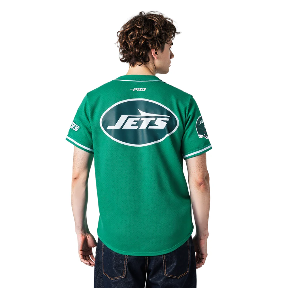 NFL NEW YORK JETS SCRIPT TAIL MEN'S MESH BUTTON DOWN SHIRT (KELLY GREEN) - Image 2