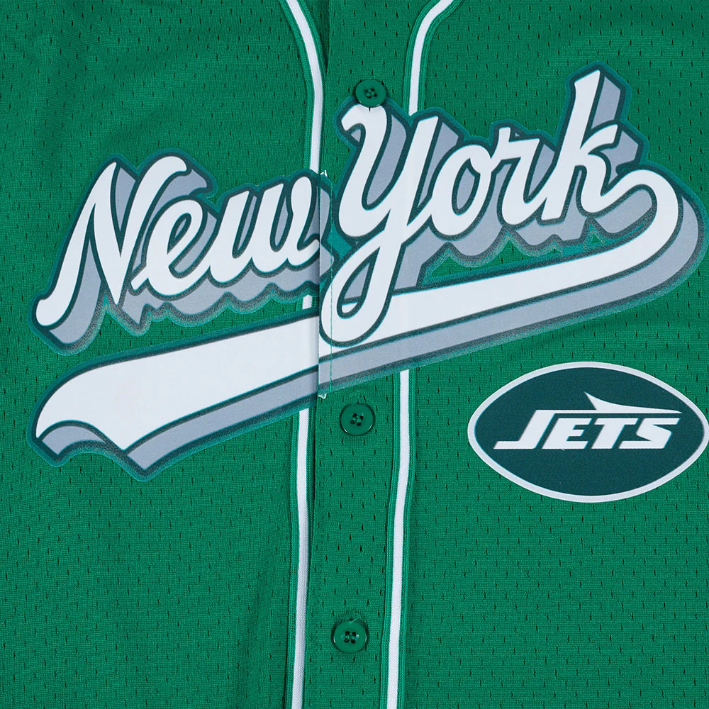 NFL NEW YORK JETS SCRIPT TAIL MEN'S MESH BUTTON DOWN SHIRT (KELLY GREEN) - Image 8