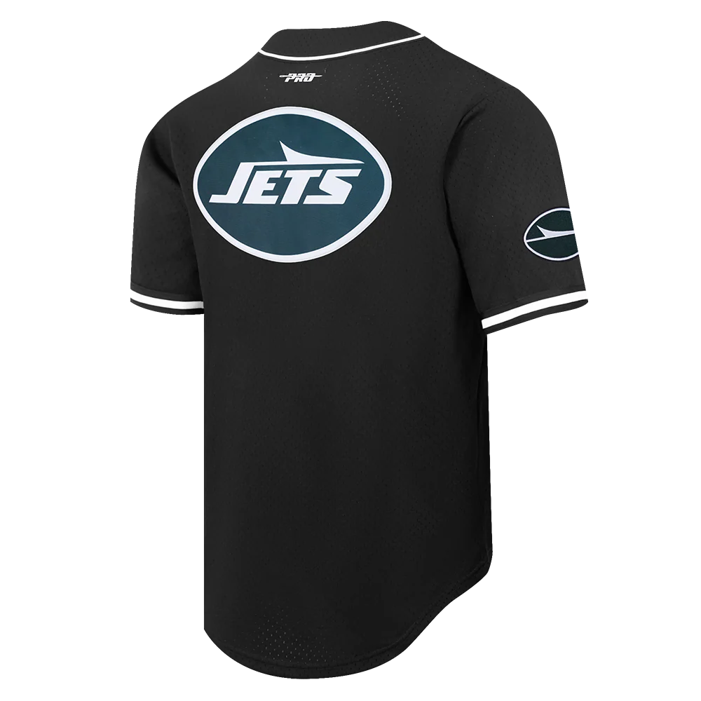 NFL NEW YORK JETS CLASSIC MESH MEN'S BUTTON DOWN SHIRT (BLACK) - Image 4