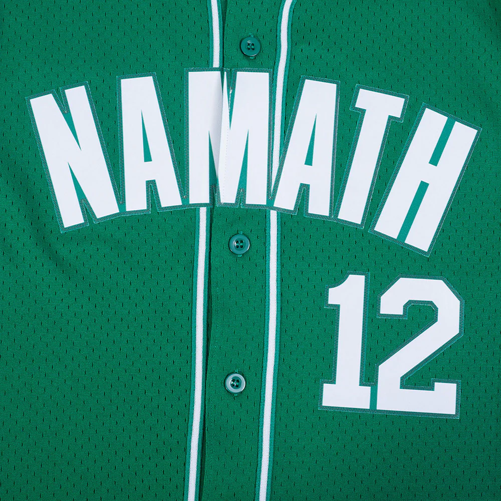 NFL NEW YORK JETS JOE NAMATH #12 MEN'S MESH BUTTON DOWN SHIRT (KELLY GREEN) - Image 7