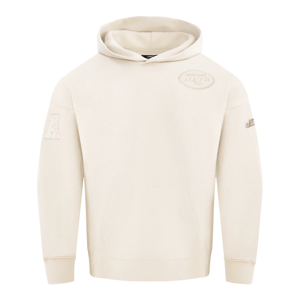 NFL NEW YORK JETS NEUTRAL DROP SHOULDER FLEECE PULLOVER HOODIE (EGGSHELL)