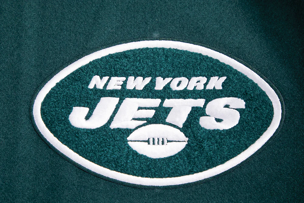 NFL NEW YORK JETS TURN IT UP MEN'S RIB WOOL VARSITY JACKET (FOREST GREEN/WHITE) - Image 8
