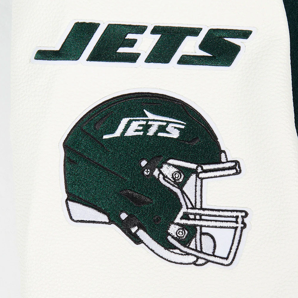 NFL NEW YORK JETS OLD ENGLISH MEN'S RIB WOOL VARSITY JACKET (FOREST GREEN/WHITE) - Image 8
