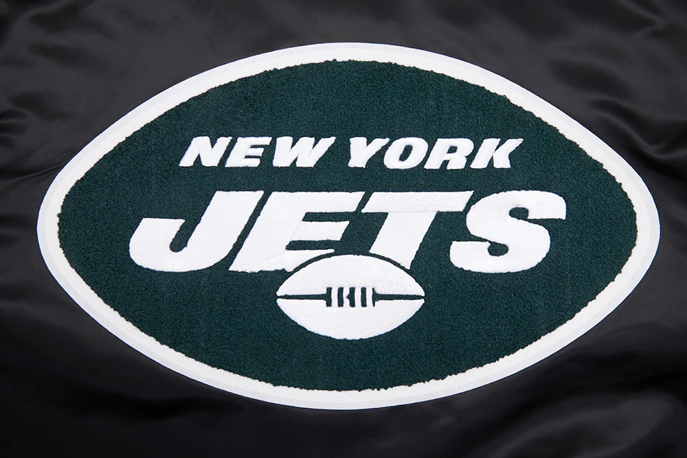 NFL NEW YORK JETS MASHUP MEN'S RIB SATIN JACKET (BLACK) - Image 5