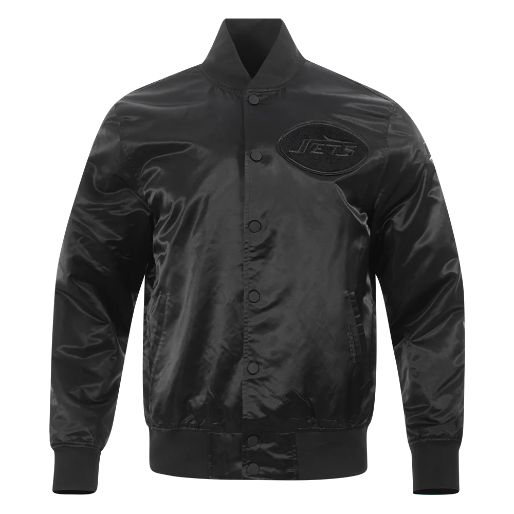 NFL NEW YORK JETS TRIPLE BLACK MEN'S SATIN JACKET (BLACK)